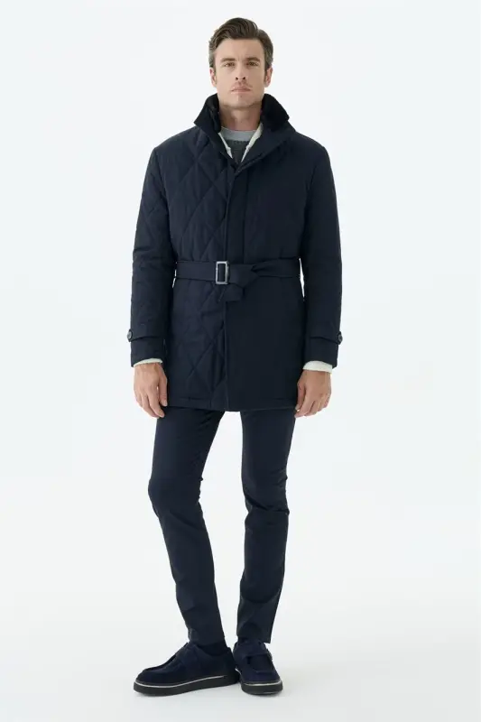 Lacivert Comfort Fit Berberi Yaka Fermuarlı Mont - 3