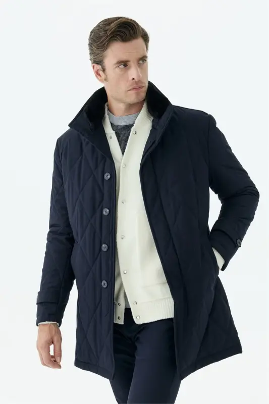 Lacivert Comfort Fit Berberi Yaka Fermuarlı Mont - 5