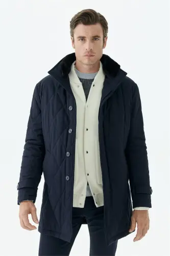 Lacivert Comfort Fit Berberi Yaka Fermuarlı Mont - 6