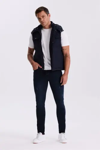 Lacivert Comfort Fit Cepli Kapüşonlu Rahat Kesim Safari Yelek - JAKAMEN (1)