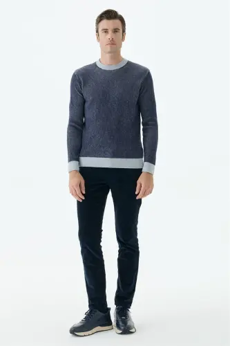 Lacivert Comfort Fit Desenli Bisiklet Yaka Triko 