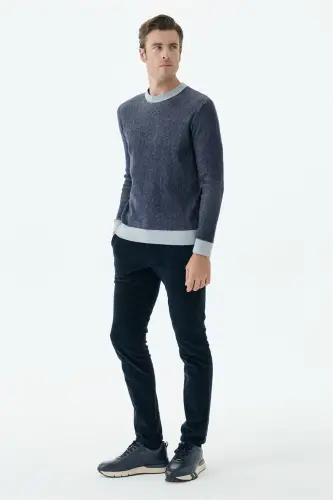 Lacivert Comfort Fit Desenli Bisiklet Yaka Triko - 3