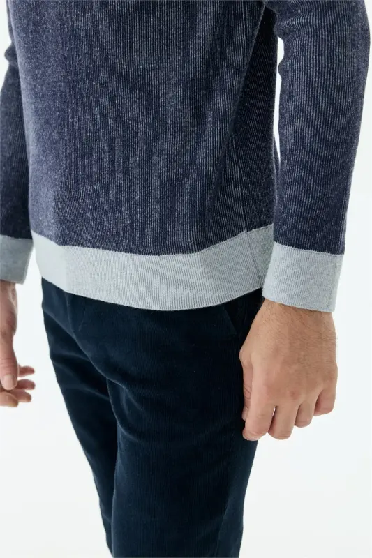 Lacivert Comfort Fit Desenli Bisiklet Yaka Triko - 6