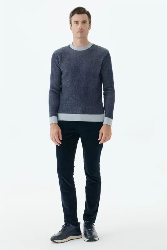 Lacivert Comfort Fit Desenli Bisiklet Yaka Triko - Jakamen
