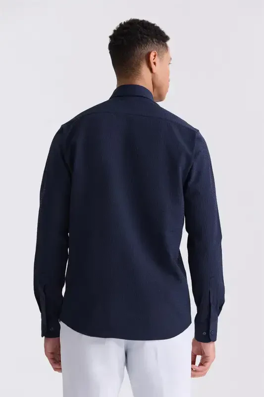 Lacivert Comfort Fit Desenli Spor Gömlek - 4