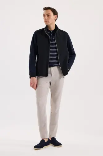 Lacivert Comfort Fit Dik Yaka Mevsimlik Spor Mont - JAKAMEN (1)