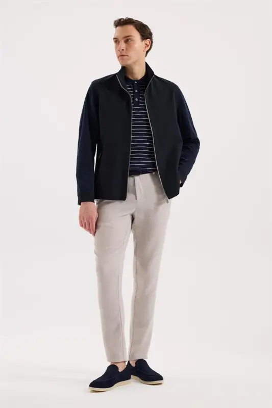 Lacivert Comfort Fit Dik Yaka Mevsimlik Spor Mont - 2