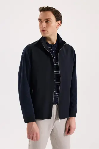 Lacivert Comfort Fit Dik Yaka Mevsimlik Spor Mont - 1