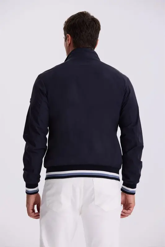 Lacivert Comfort Fit Dik Yaka Rahat Kesim Mevsimlik Mont - 4