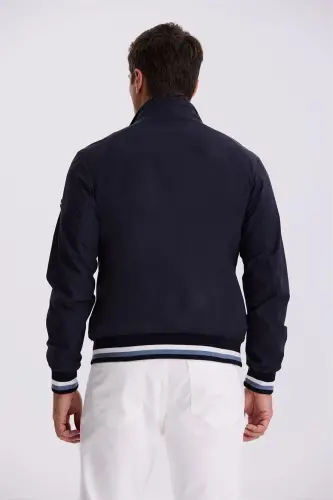 Lacivert Comfort Fit Dik Yaka Rahat Kesim Mevsimlik Mont - 4