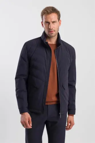 Lacivert Comfort Fit Dik Yaka Spor Mont - 1
