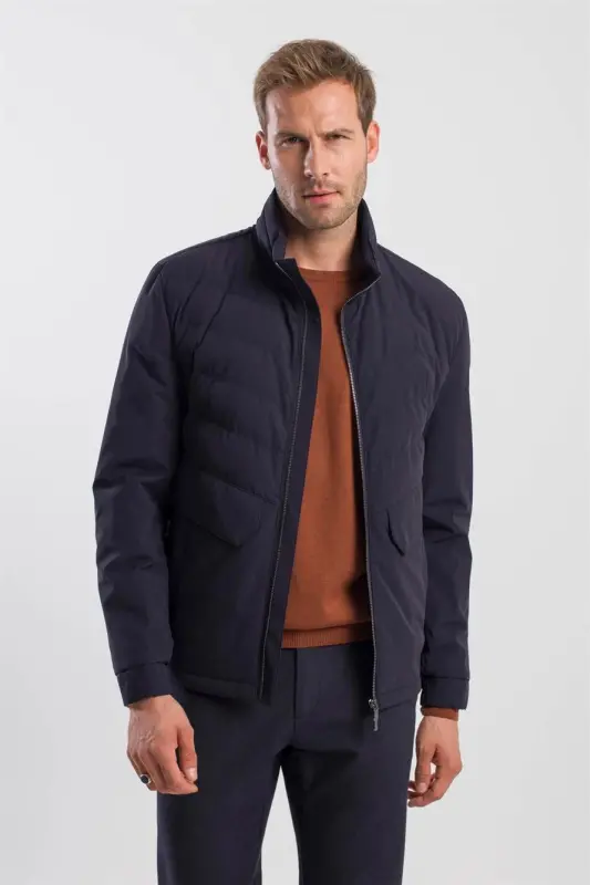 Lacivert Comfort Fit Dik Yaka Spor Mont - JAKAMEN