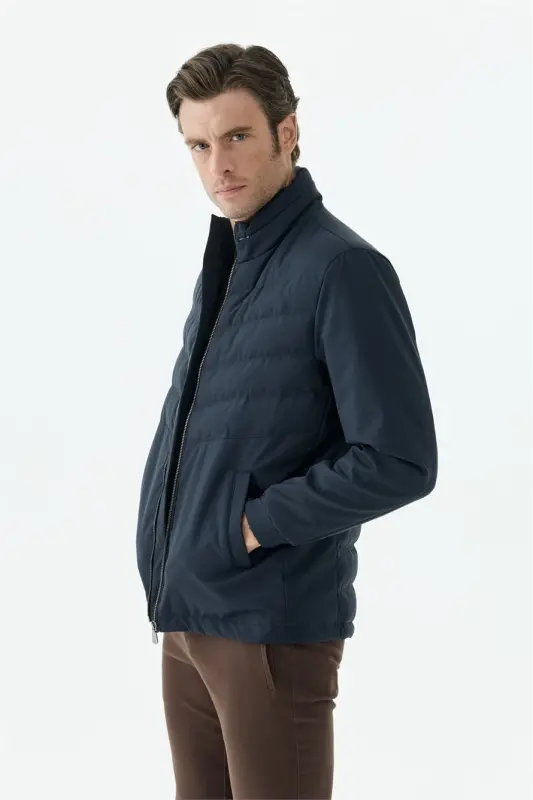 Lacivert Comfort Fit Dik Yaka Spor Mont Mont - 3