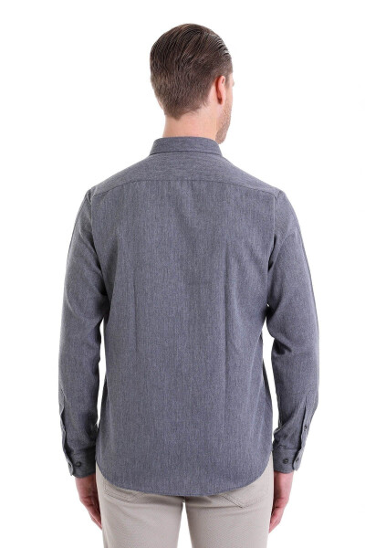 Lacivert Comfort Fit Düz Düğmeli Yaka Uzun Kollu C - 5