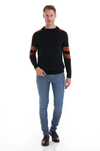 Lacivert Comfort Fit Düz Pamuklu Yarım Balıkçı Yaka Casual Triko Kazak - HATEMOĞLU (1)