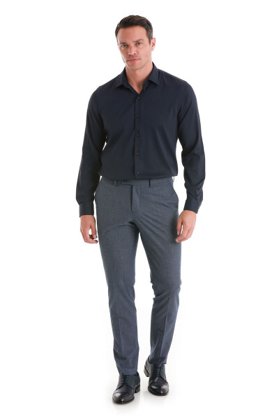 Lacivert Comfort Fit Düz Slim Yaka Uzun Kollu Gömlek - Lacivert - HATEMOĞLU (1)