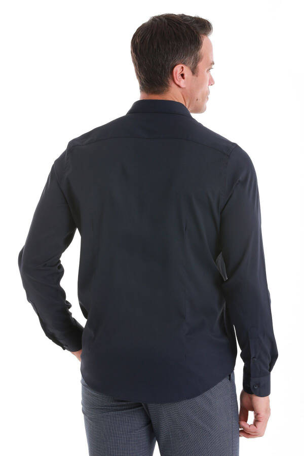 Lacivert Comfort Fit Düz Slim Yaka Uzun Kollu Gömlek - Lacivert - 6