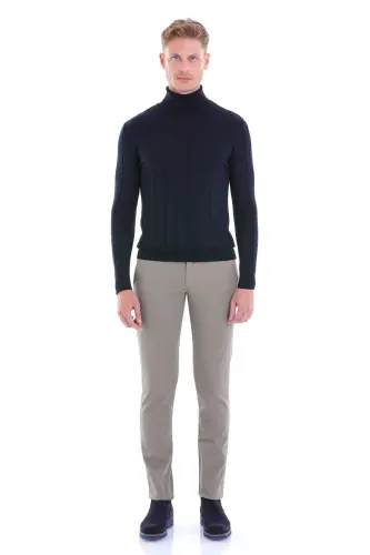 Lacivert Comfort Fit Fitilli Balıkçı Yaka Yünlü Yün Kazak-Lacivert - 4