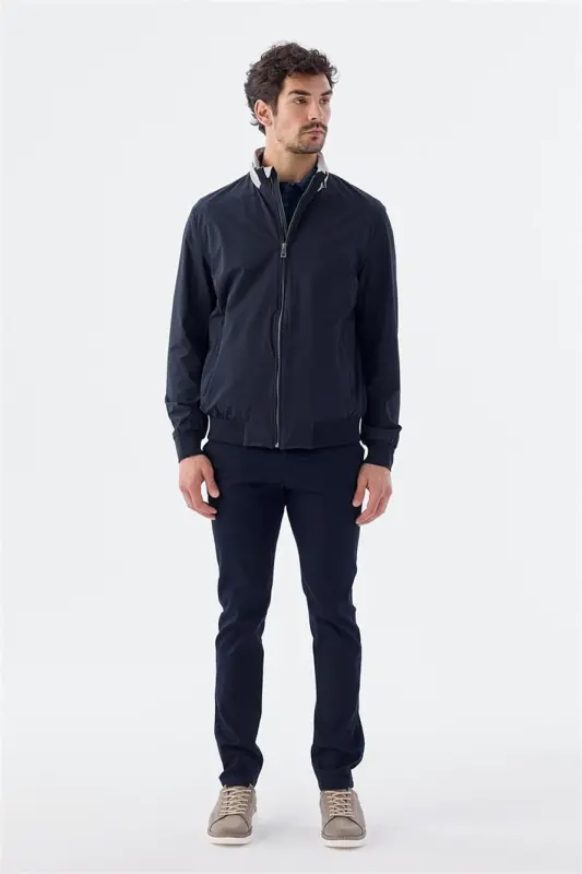 Lacivert Comfort Fit Kapüşonlu Rahat Mevsimlik Spor Mont - 2