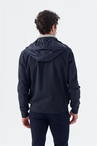 Lacivert Comfort Fit Kapüşonlu Rahat Mevsimlik Spor Mont - 5
