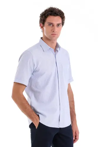 Lacivert Comfort Fit Kareli Pamuklu Slim Yaka Kısa Kol Klasik Gömlek - Lacivert Ç. - HATEMOĞLU (1)
