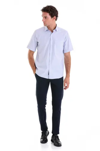 Lacivert Comfort Fit Kareli Pamuklu Slim Yaka Kısa Kol Klasik Gömlek - Lacivert Ç. - 4