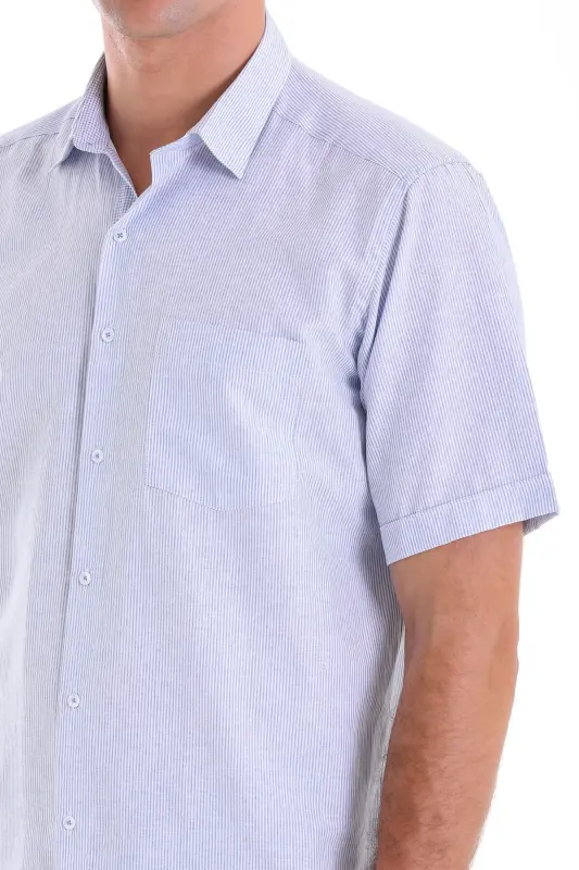 Lacivert Comfort Fit Kareli Pamuklu Slim Yaka Kısa Kol Klasik Gömlek - Lacivert Ç. - 5