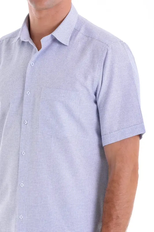 Lacivert Comfort Fit Kareli Pamuklu Slim Yaka Kısa Kol Klasik Gömlek - LACİVERT K. - 5