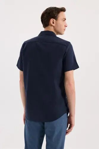 Navy Blue Comfort Fit Classic Collar Short Sleeve Shirt - 4