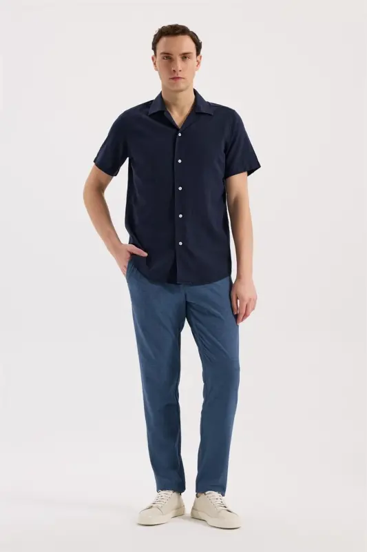 Lacivert Comfort Fit Klasik Yaka Kısa Kol Gömlek - 2