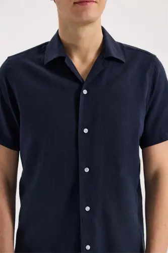 Lacivert Comfort Fit Klasik Yaka Kısa Kol Gömlek - 3