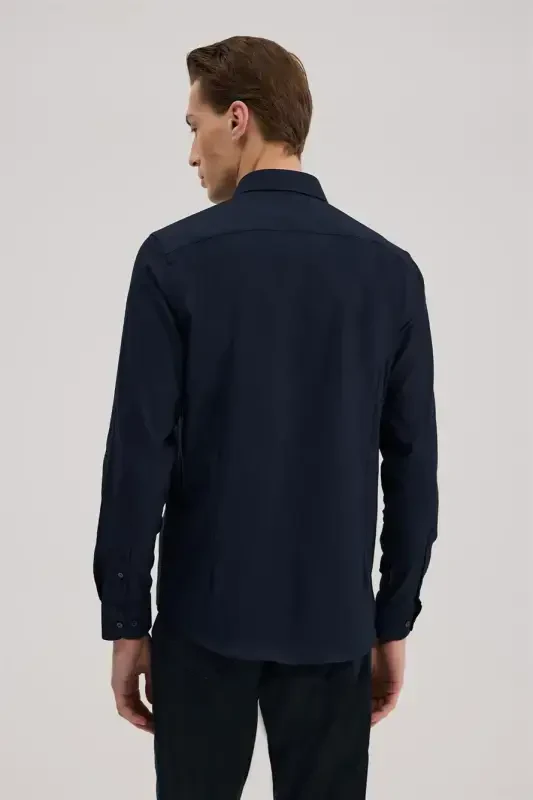 Lacivert Comfort Fit Klasik Yaka Pamuk Karışımlı Gömlek - 4