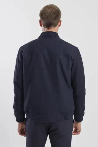 Lacivert Comfort Fit Kolej Yaka Çizgili Mont - 4