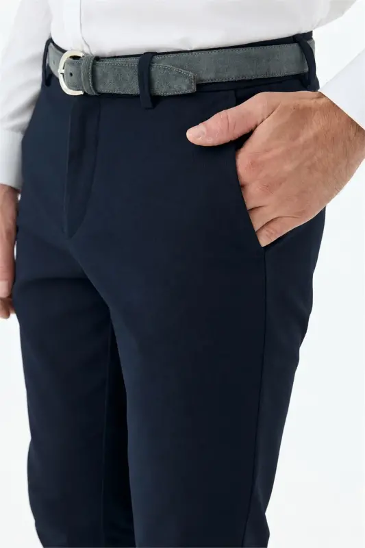 Lacivert Comfort Fit Pamuklu Kanvas Pantolon - 3