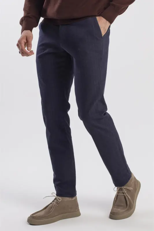 Lacivert Comfort Fit Pamuklu Yan Cep Pantolon - 3