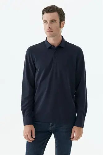 Lacivert Comfort Fit Polo Yaka Sweatshirt - Jakamen (1)