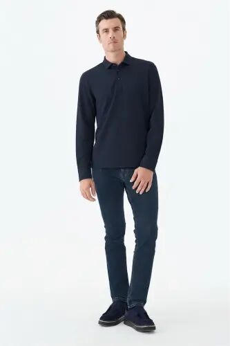 Lacivert Comfort Fit Polo Yaka Sweatshirt - Jakamen (1)