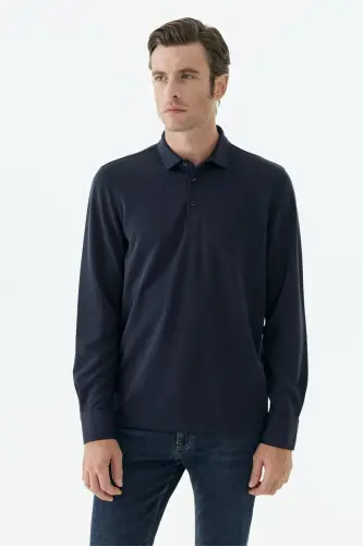 Lacivert Comfort Fit Polo Yaka Sweatshirt - Jakamen (1)
