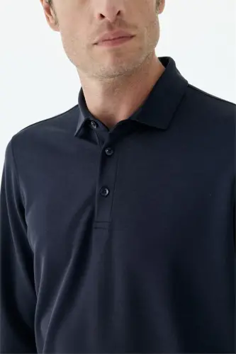 Lacivert Comfort Fit Polo Yaka Sweatshirt - 5