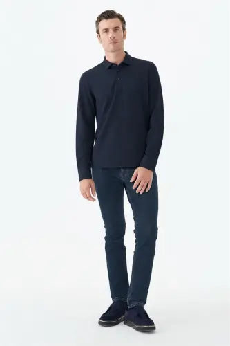 Lacivert Comfort Fit Polo Yaka Sweatshirt - Jakamen (1)