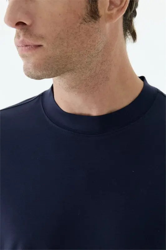 Lacivert Comfort Fit Rayon Karışımlı Bisiklet Yaka Sweatshirt - 4