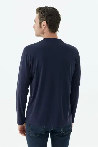 Lacivert Comfort Fit Rayon Karışımlı Bisiklet Yaka Sweatshirt - 5