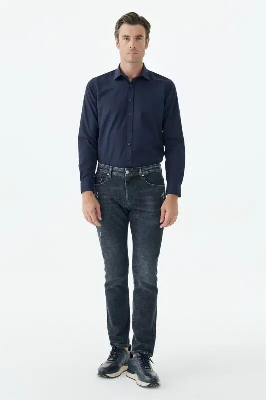 Lacivert Comfort Fit Yıkamalı Jeans Kot Pantolon - JAKAMEN