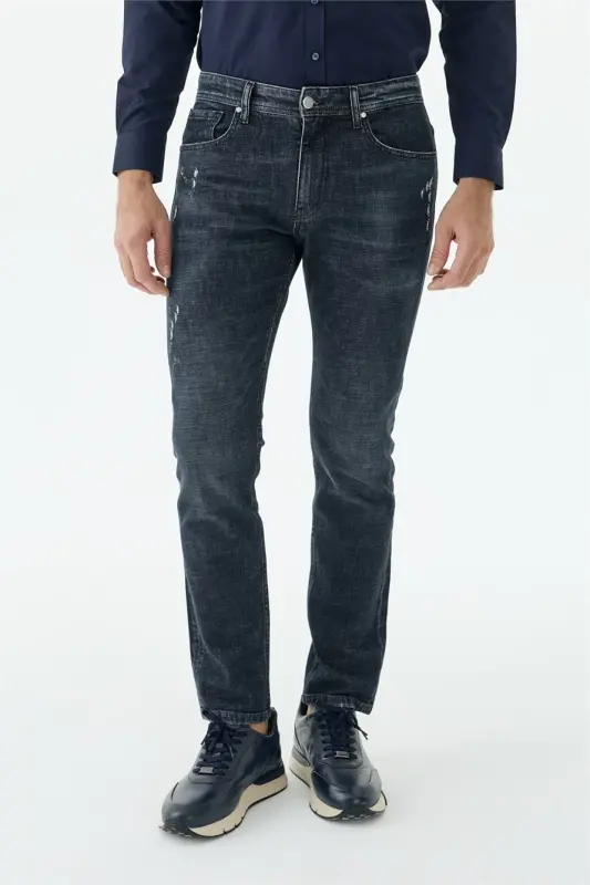 Lacivert Comfort Fit Yıkamalı Jeans Kot Pantolon - 2