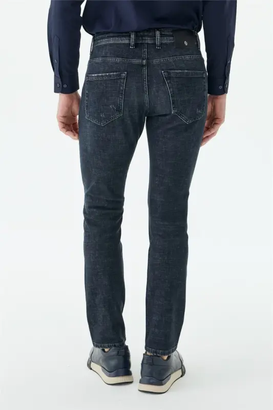 Lacivert Comfort Fit Yıkamalı Jeans Kot Pantolon - 4