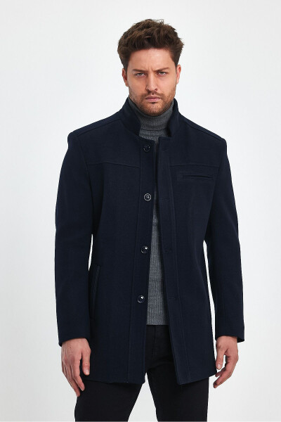 ERKEK LACİVERT DAR KALIP KAŞE KABAN-LACİVERT - TREND KOMBİN (1)