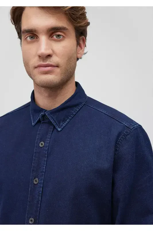 Lacivert Denim Ko'ylak Slim Fit / Tor Kiyim 0211129 - 5