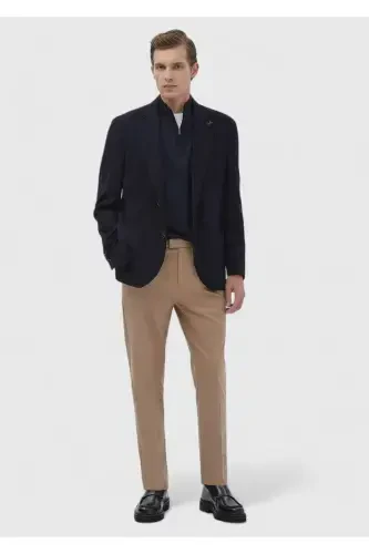 Lacivert Desenli Shirt Shoulder Slim Fit Yün Karışımlı Örme Ceket - 2