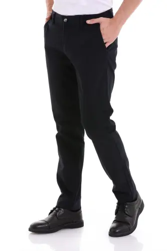 Lacivert Dinamik Fit Desenli Pamuklu Yandan Cep Kanvas Pantolon - Lacivert - 3