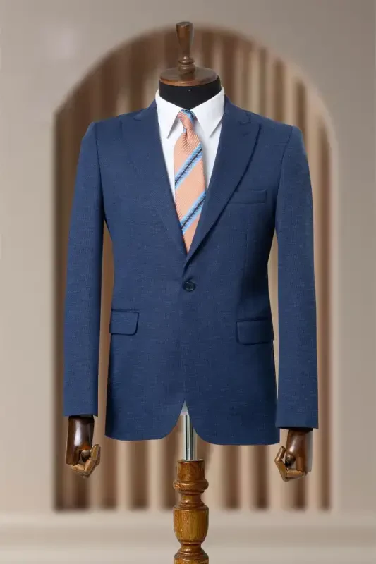 Lacivert Dokulu Astarlı İtalyan Stil Slim Fit Klasik Blazer Erkak Chaket-Lacivert Dokulu - 2
